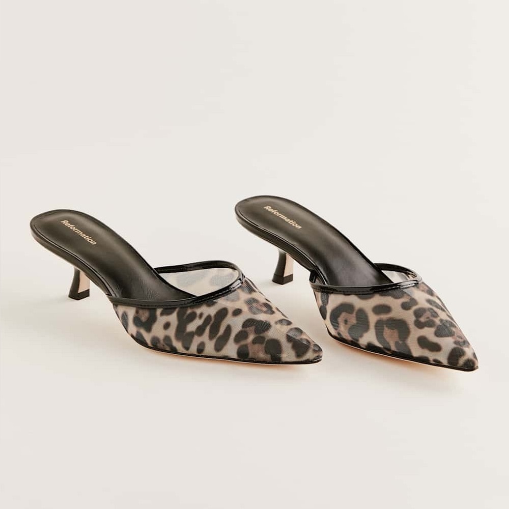 Reformation Wilda Kitten Mule in Leopard Mesh